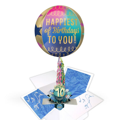 10th Birthday Pop Up Card & Floating Balloon In A Box Surprise Gift