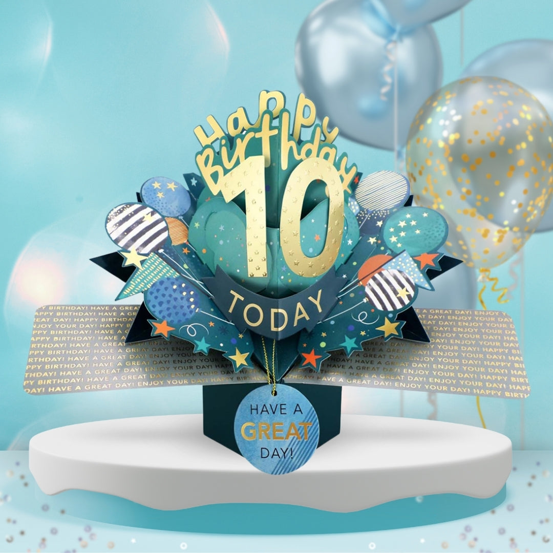 10th Birthday Pop Up Card & Floating Balloon In A Box Surprise Gift