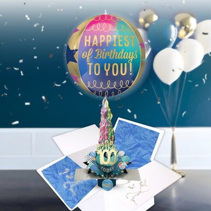 100th Birthday Pop Up Card & Floating Balloon In A Box Surprise Gift
