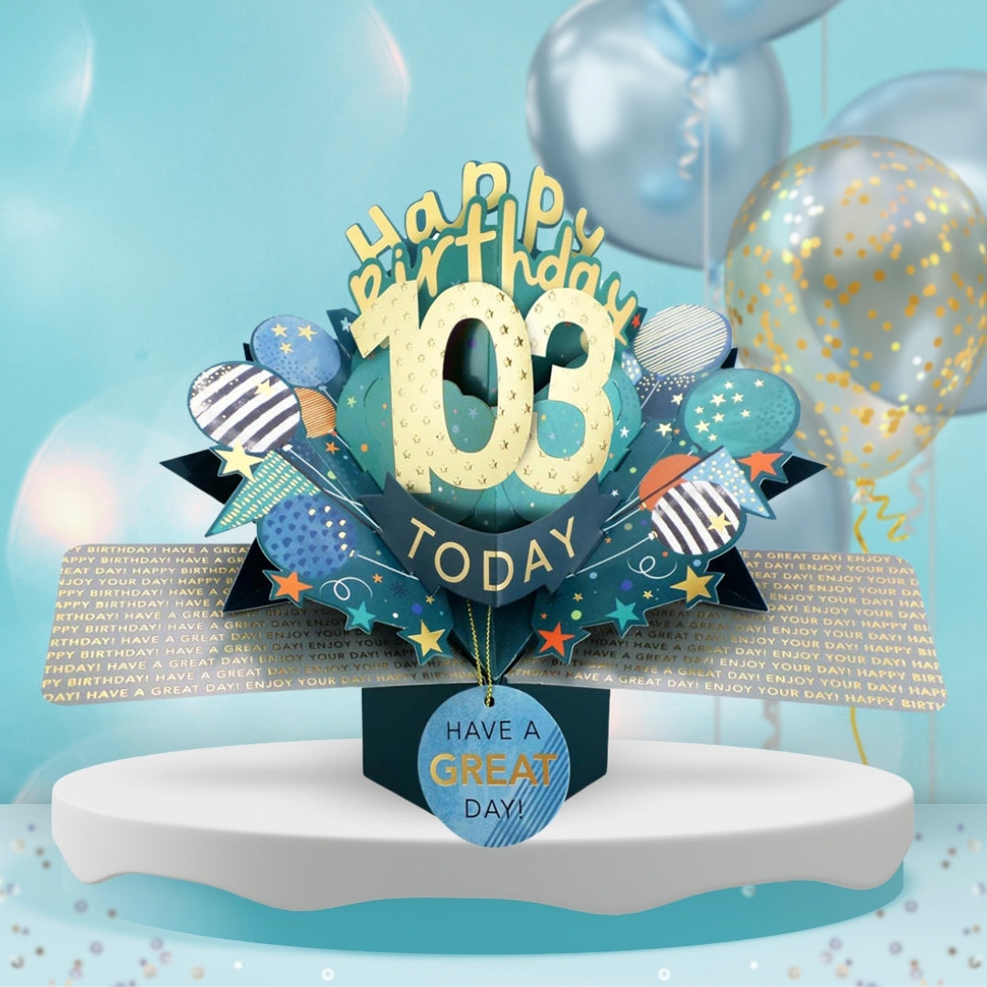 103rd Birthday Pop Up Card & Floating Balloon In A Box Surprise Gift
