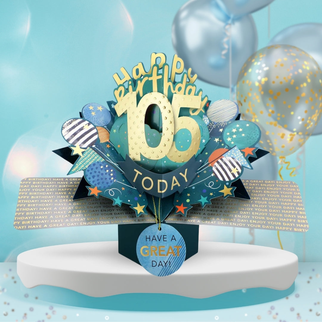 105th Birthday Pop Up Card & Floating Balloon In A Box Surprise Gift