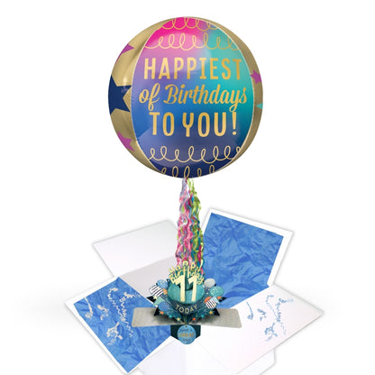 Any Age Birthday Pop Up Card & Floating Balloon In A Box Surprise