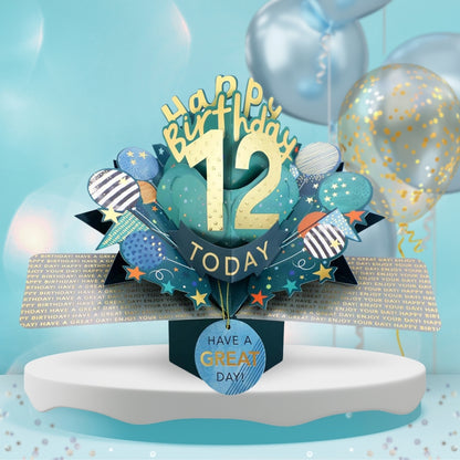 12th Birthday Pop Up Card & Floating Balloon In A Box Surprise Gift