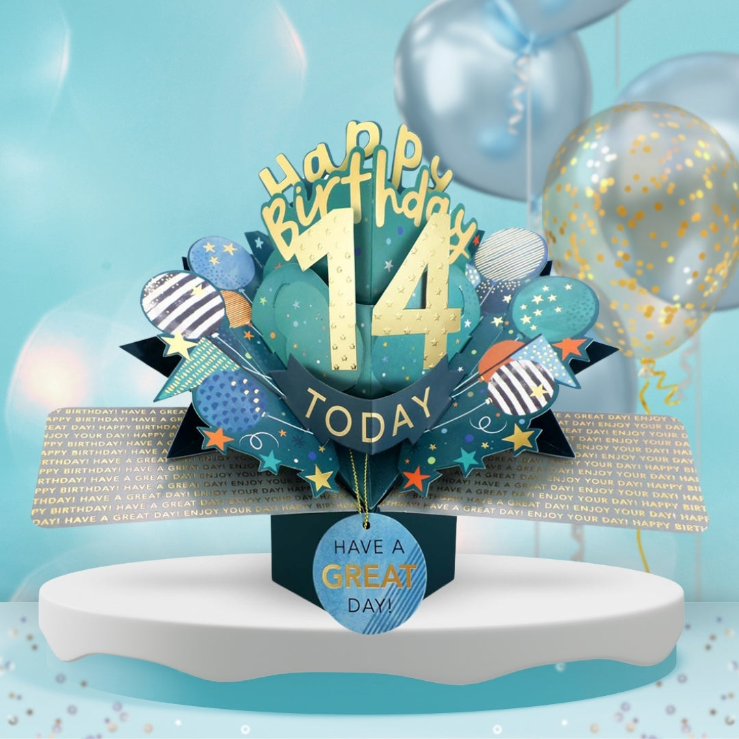14th Birthday Pop Up Card & Floating Balloon In A Box Surprise Gift