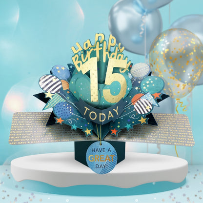 15th Birthday Pop Up Card & Floating Balloon In A Box Surprise Gift
