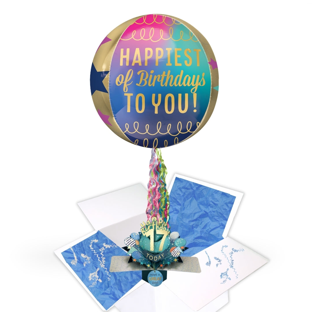 17th Birthday Pop Up Card & Floating Balloon In A Box Surprise Gift