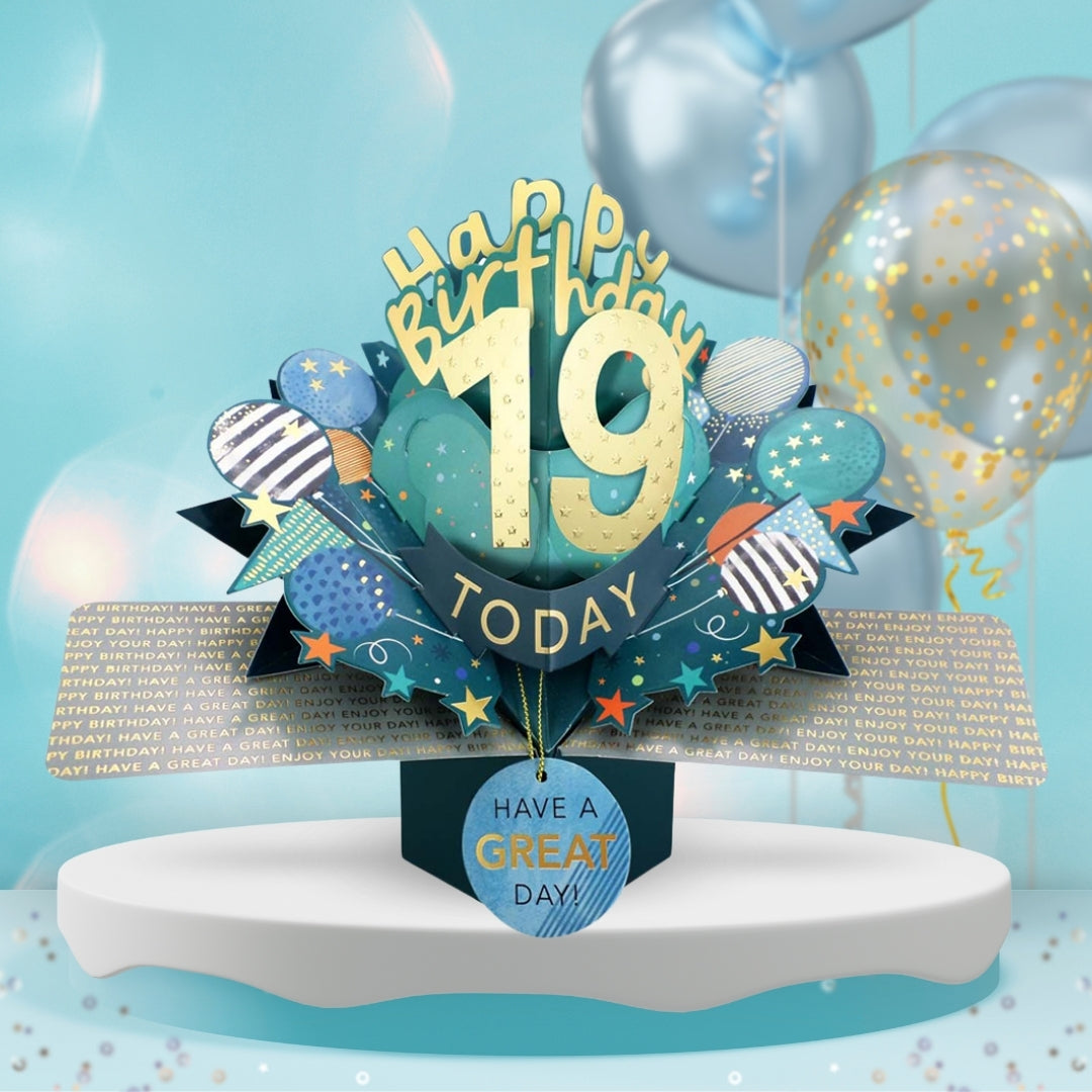 19th Birthday Pop Up Card & Floating Balloon In A Box Surprise Gift