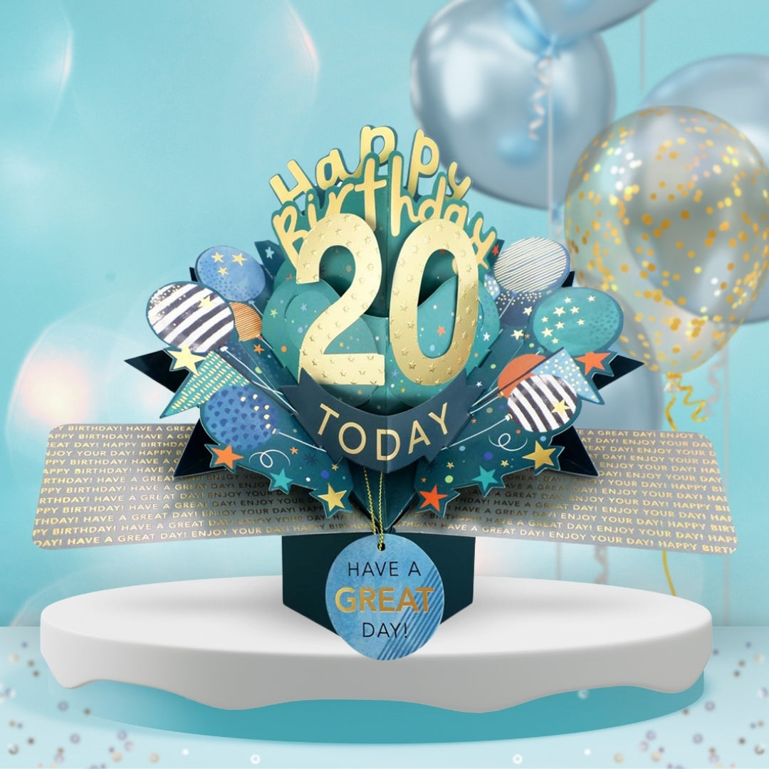 20th Birthday Pop Up Card & Floating Balloon In A Box Surprise Gift