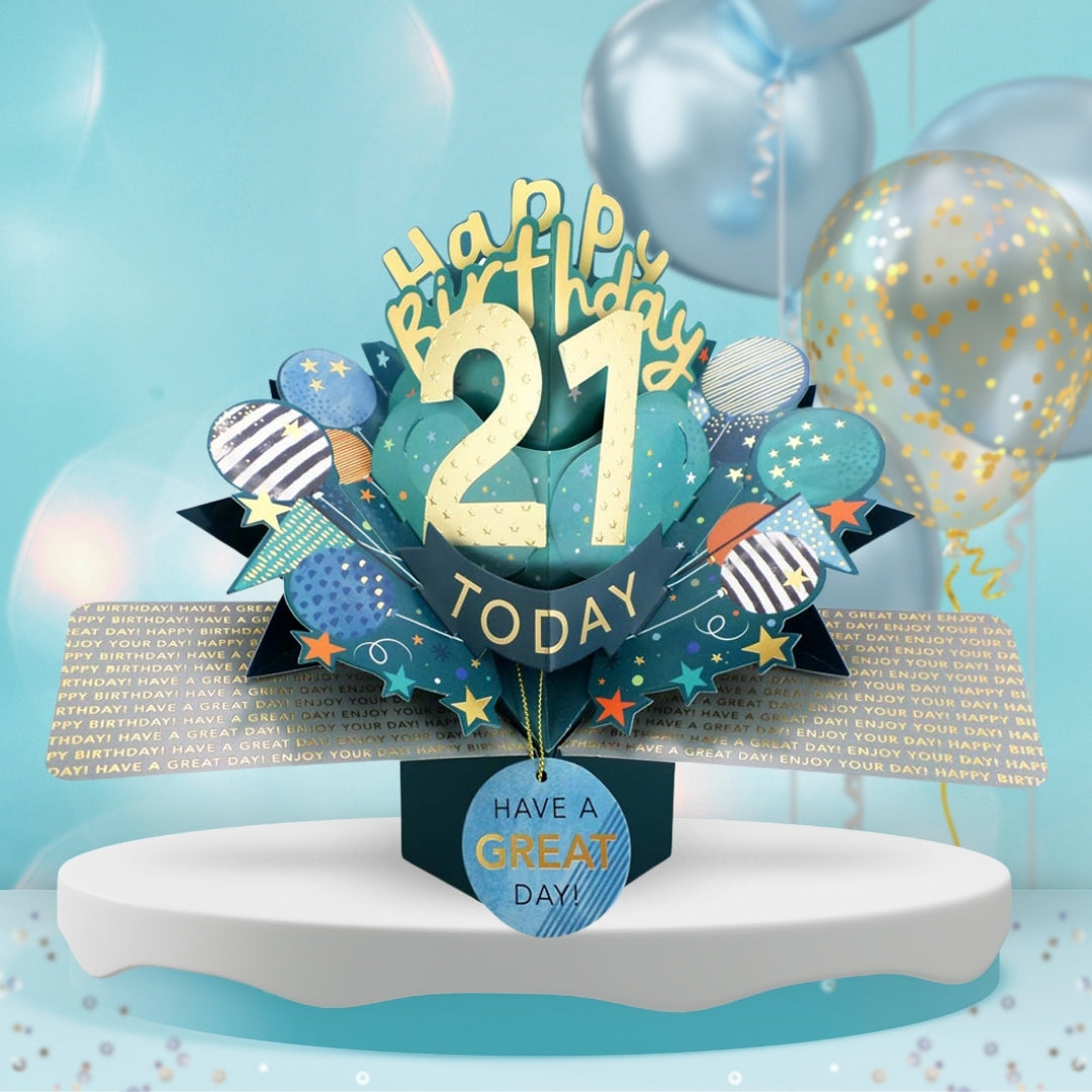 21st Birthday Pop Up Card & Floating Balloon In A Box Surprise Gift