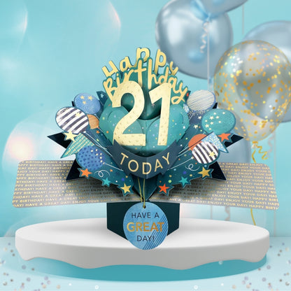 21st Birthday Pop Up Card & Floating Balloon In A Box Surprise Gift