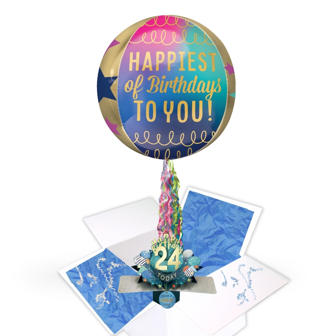 24th Birthday Pop Up Card & Floating Balloon In A Box Surprise Gift