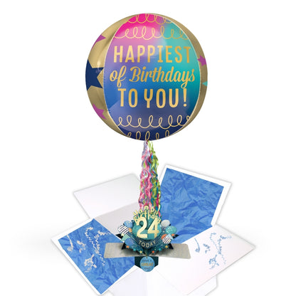 24th Birthday Pop Up Card & Floating Balloon In A Box Surprise Gift