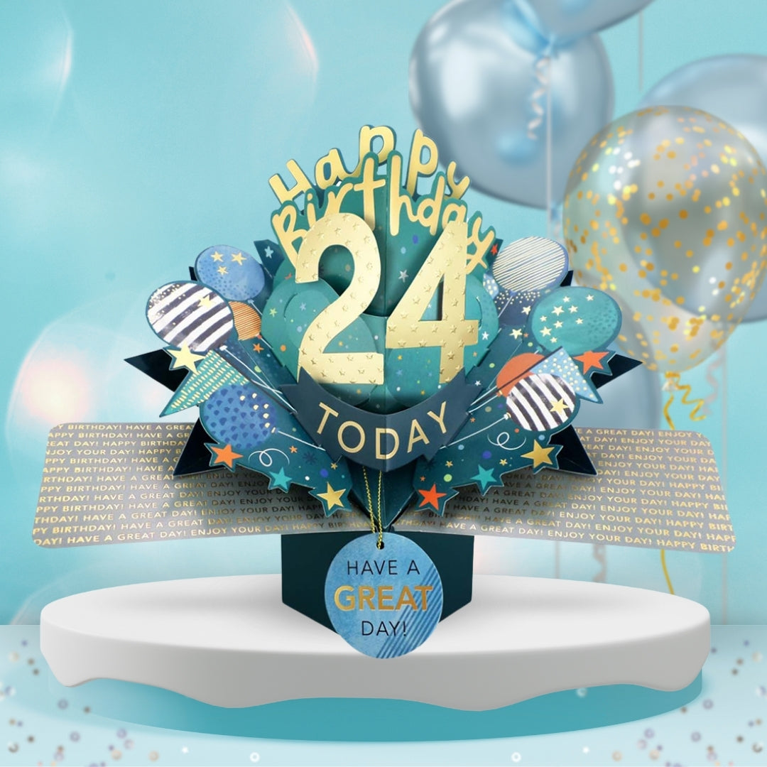 24th Birthday Pop Up Card & Floating Balloon In A Box Surprise Gift
