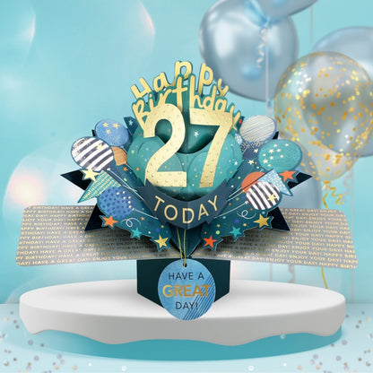 27th Birthday Pop Up Card & Floating Balloon In A Box Surprise Gift