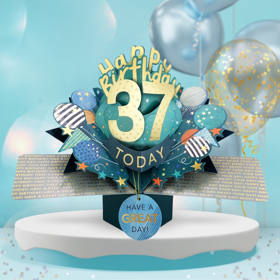 37th Birthday Pop Up Card & Floating Balloon In A Box Surprise Gift