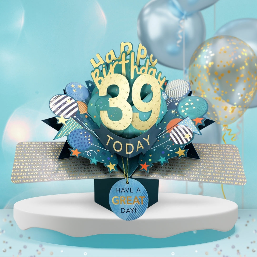 39th Birthday Pop Up Card & Floating Balloon In A Box Surprise Gift