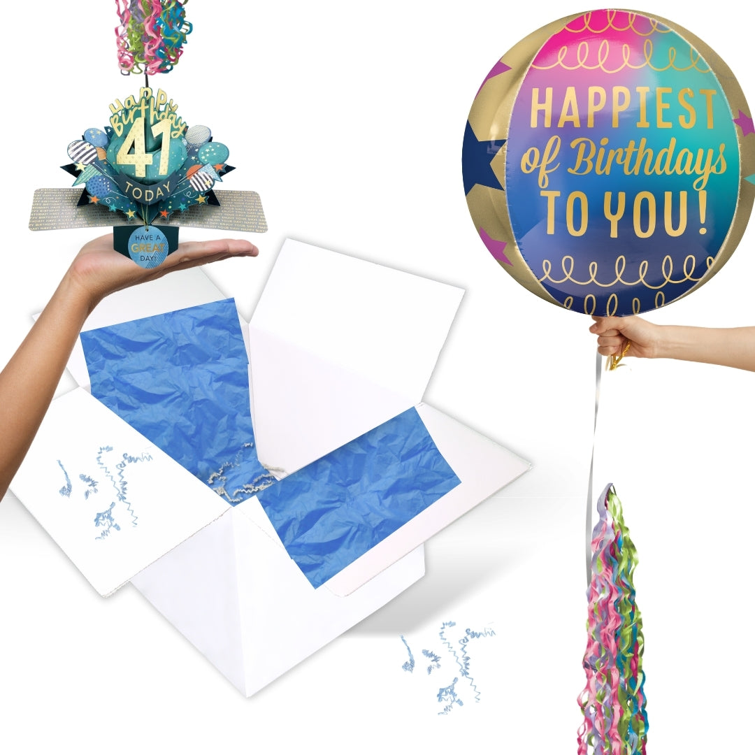 41st Birthday Pop Up Card & Floating Balloon In A Box Surprise Gift