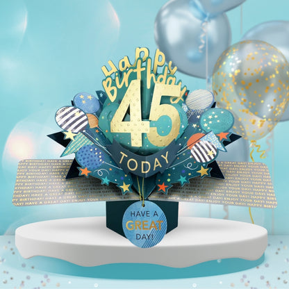 45th Birthday Pop Up Card & Floating Balloon In A Box Surprise Gift
