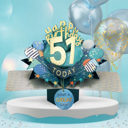 51st Birthday Pop Up Card & Floating Balloon In A Box Surprise Gift