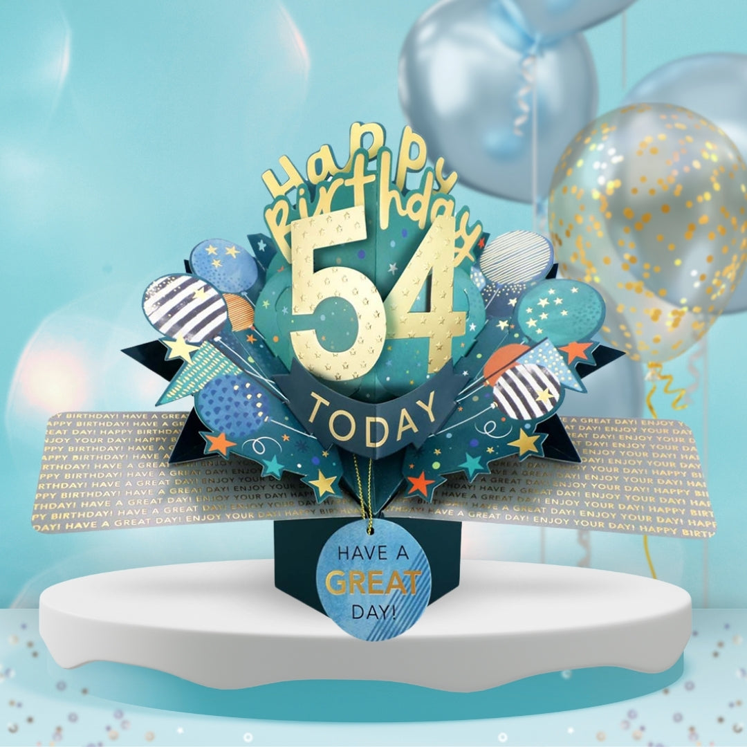 54th Birthday Pop Up Card & Floating Balloon In A Box Surprise Gift