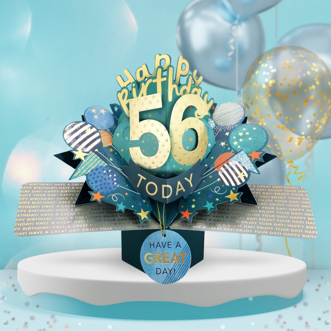 56th Birthday Pop Up Card & Floating Balloon In A Box Surprise Gift