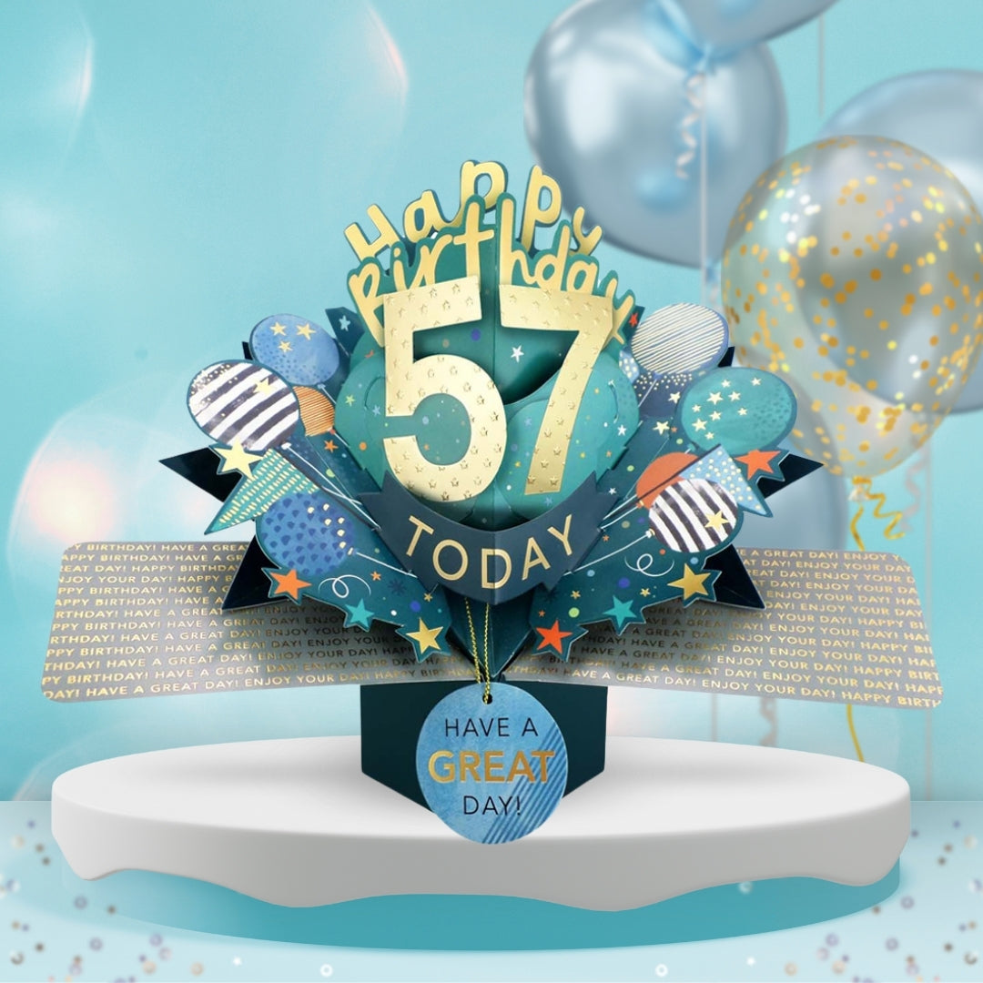 57th Birthday Pop Up Card & Floating Balloon In A Box Surprise Gift