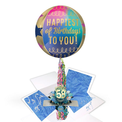 58th Birthday Pop Up Card & Floating Balloon In A Box Surprise Gift
