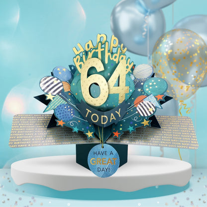 64th Birthday Pop Up Card & Floating Balloon In A Box Surprise Gift