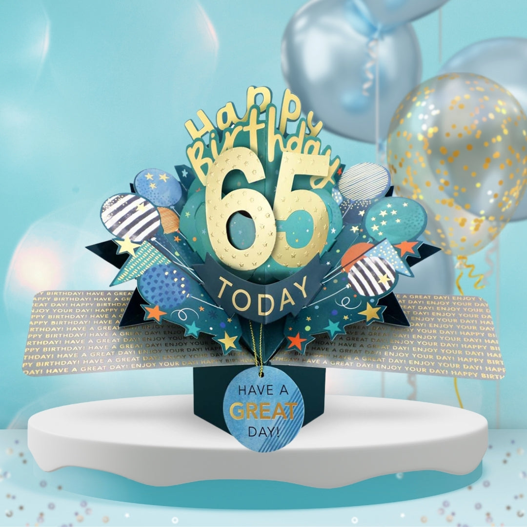 65th Birthday Pop Up Card & Floating Balloon In A Box Surprise Gift