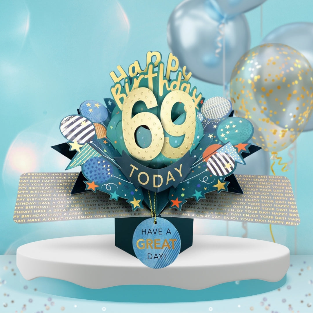 69th Birthday Pop Up Card & Floating Balloon In A Box Surprise Gift