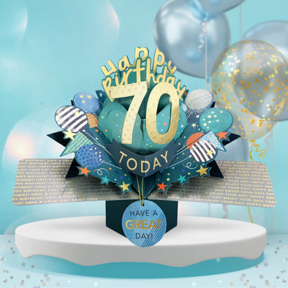 70th Birthday Pop Up Card & Floating Balloon In A Box Surprise Gift