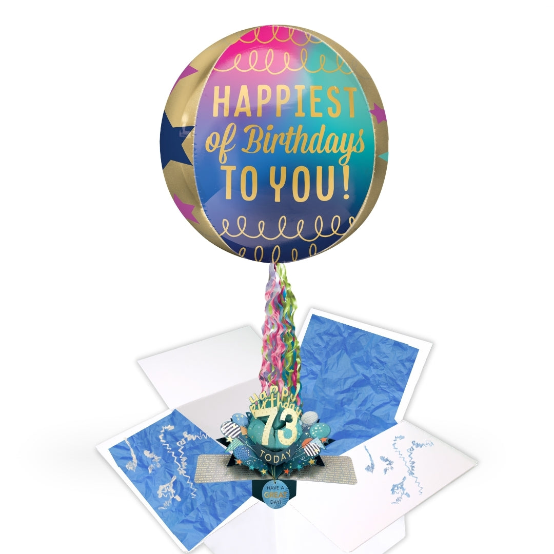 73rd Birthday Pop Up Card & Floating Balloon In A Box Surprise Gift