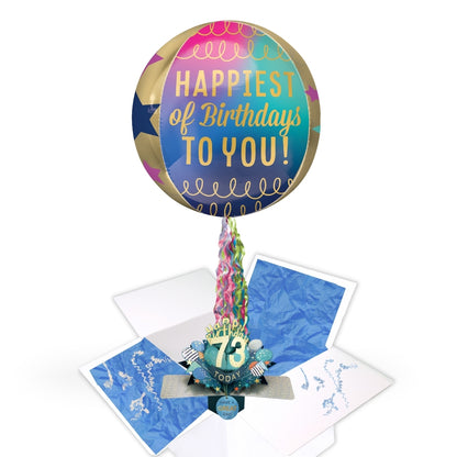73rd Birthday Pop Up Card & Floating Balloon In A Box Surprise Gift