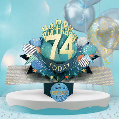 74th Birthday Pop Up Card & Floating Balloon In A Box Surprise Gift