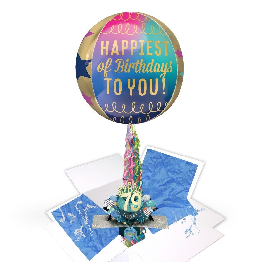 79th Birthday Pop Up Card & Floating Balloon In A Box Surprise Gift