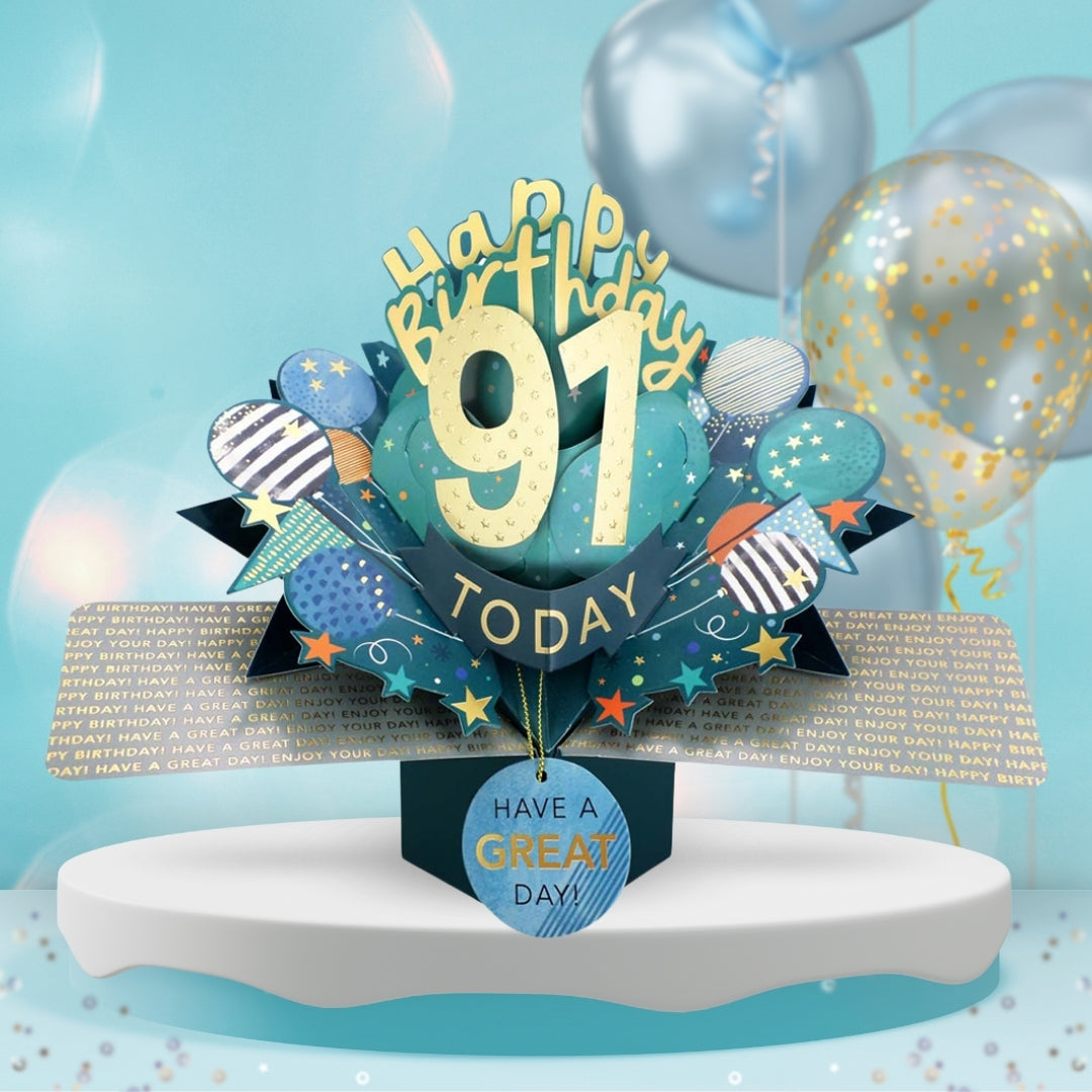 91st Birthday Pop Up Card & Floating Balloon In A Box Surprise Gift