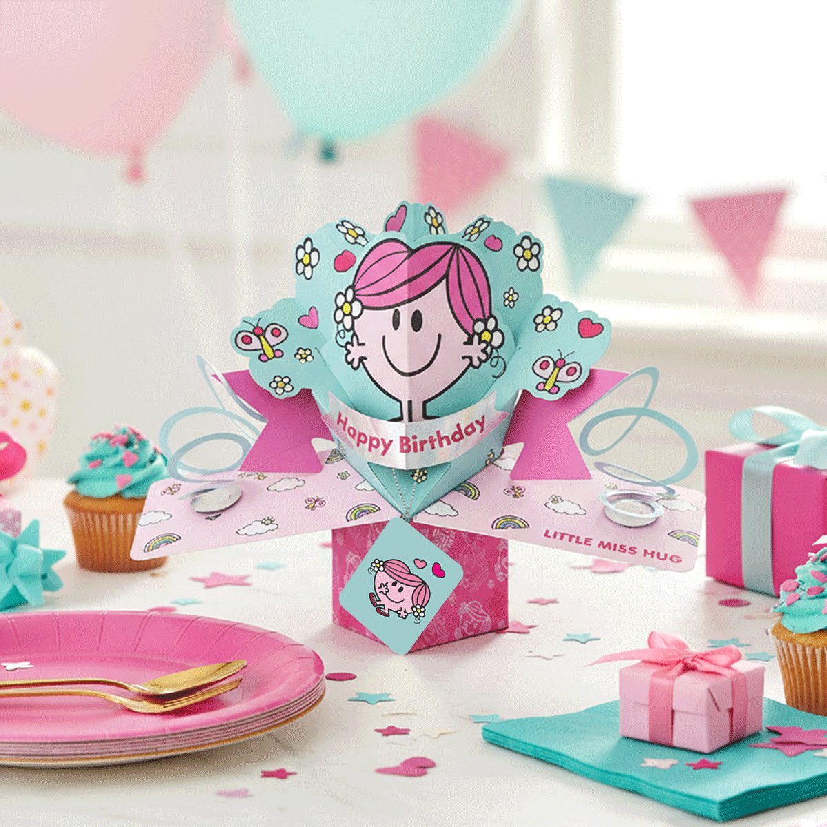 Personalised Mr. Men Little Miss Hug 3D Pop Up Birthday Card Licensed Character Card For Her