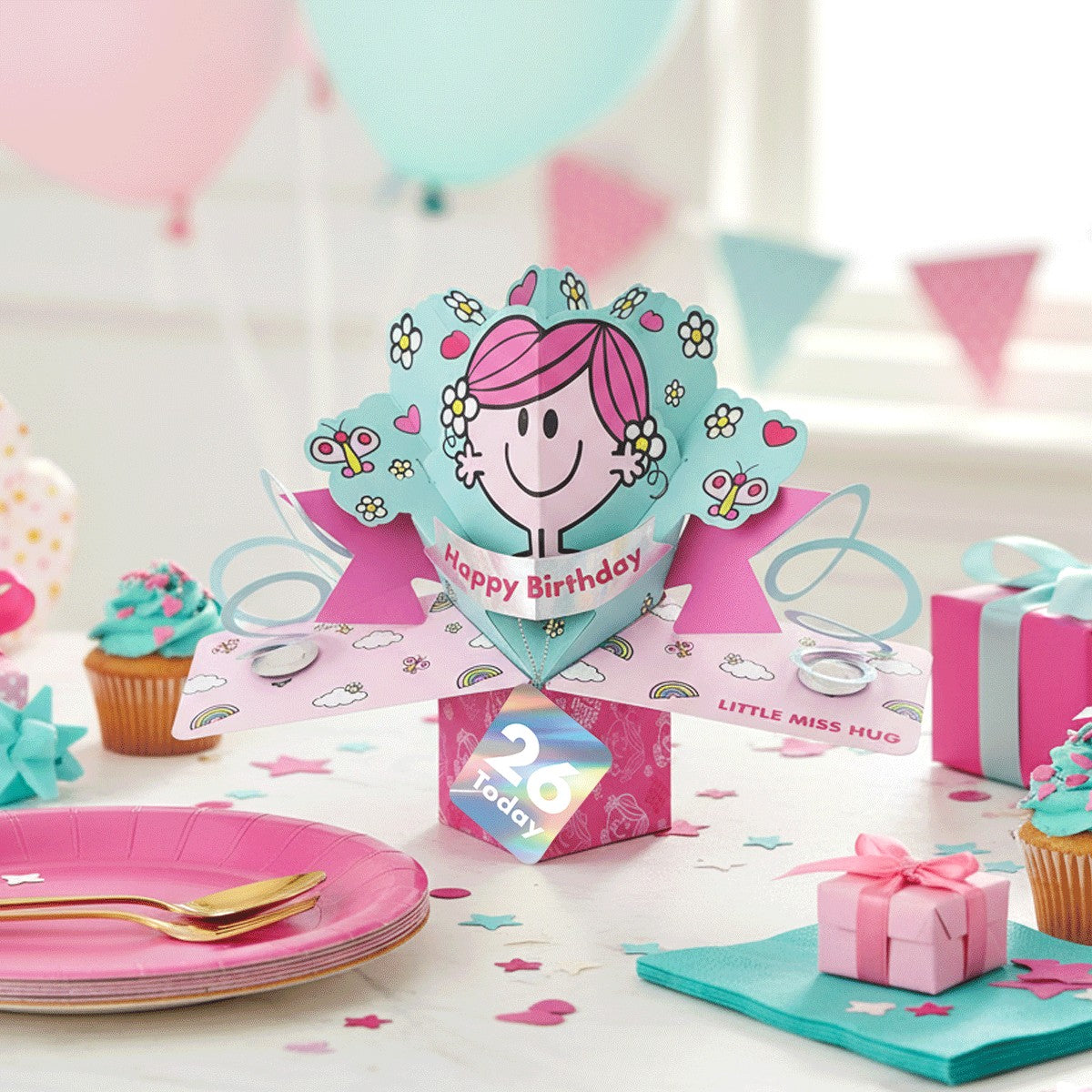 Mr. Men Little Miss Hug 26 Today 3D Pop Up 26th Birthday Card Keepsake For Her