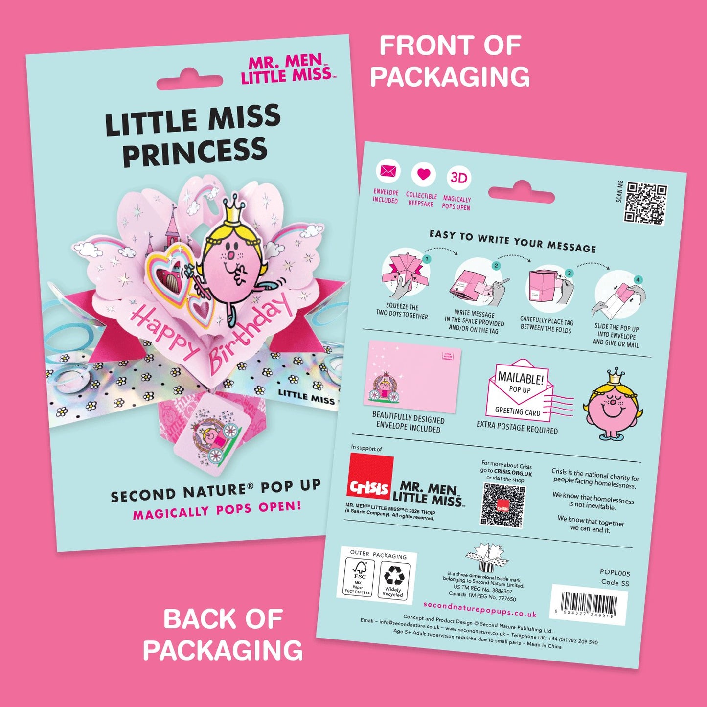 Mr. Men Little Miss Princess Amazing Sister 3D Pop Up Pink Birthday Card For Her