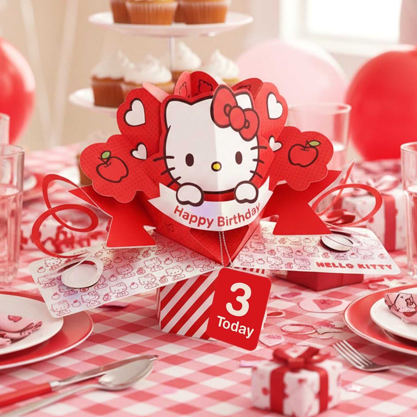 Hello Kitty 3D Pop Up 3rd Birthday Card Cute 3 Today Keepsake Card For Her