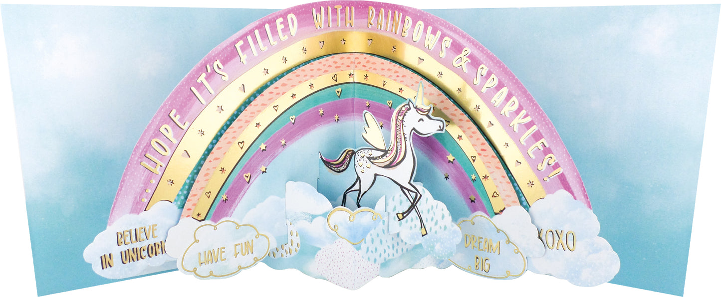 Magical Birthday Wishes Magical Unicorn Rainbow Ride! 3D Pop Up Birthday Card