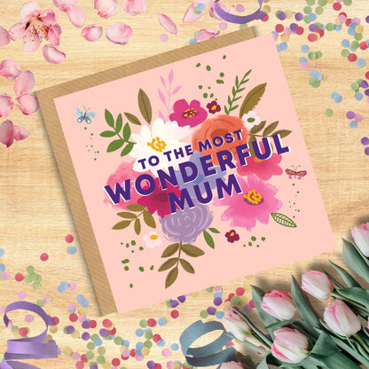 Scribbler To The Most Wonderful Mum Traditional Floral Birthday Greeting Card