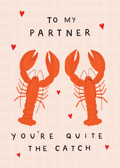 Scribbler Partner Quite The Catch Adorable Crustacean Couple Funny Greeting Card