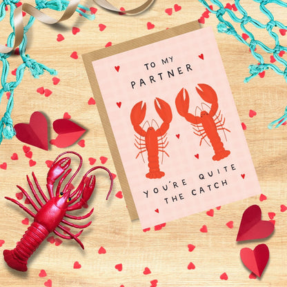 Scribbler Partner Quite The Catch Adorable Crustacean Couple Funny Greeting Card