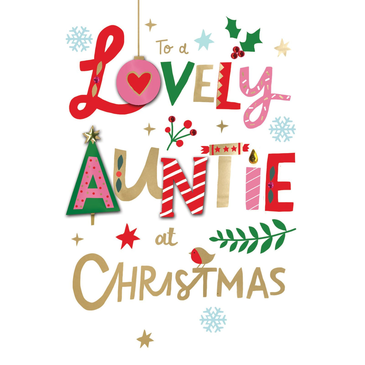 Auntie Christmas Card Snow Much Fun Hand-Finished Embellished Festive Design