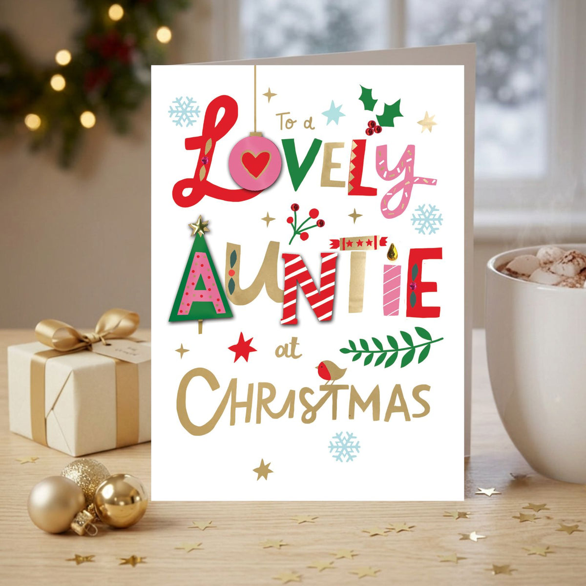 Auntie Christmas Card Snow Much Fun Hand-Finished Embellished Festive Design