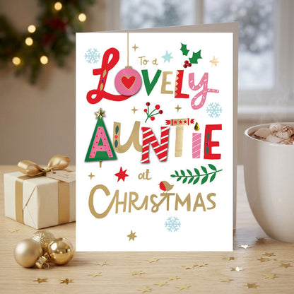Auntie Christmas Card Snow Much Fun Hand-Finished Embellished Festive Design