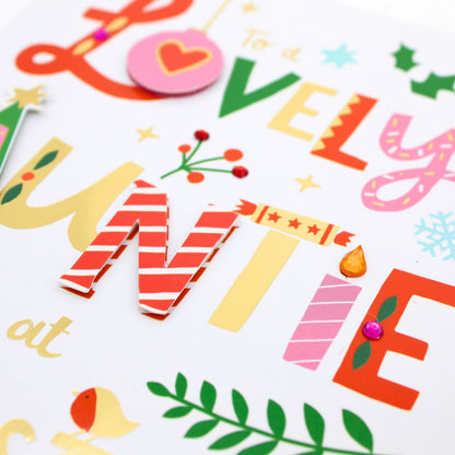 Auntie Christmas Card Snow Much Fun Hand-Finished Embellished Festive Design