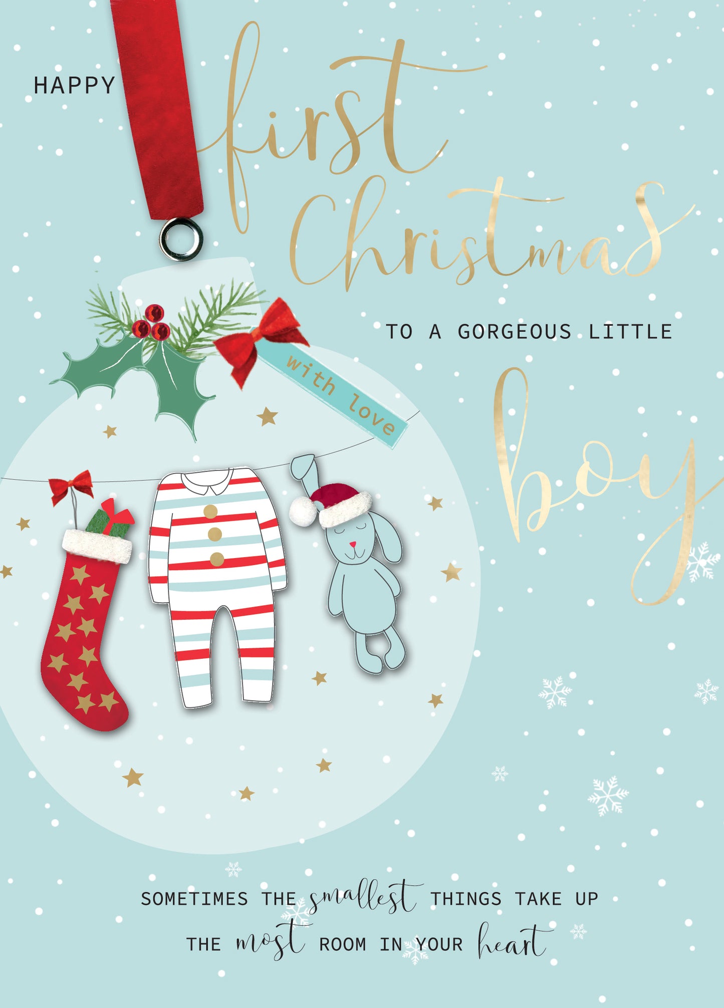 Baby Boy's First Christmas Embellished Hand-Finished Christmas Greeting Card
