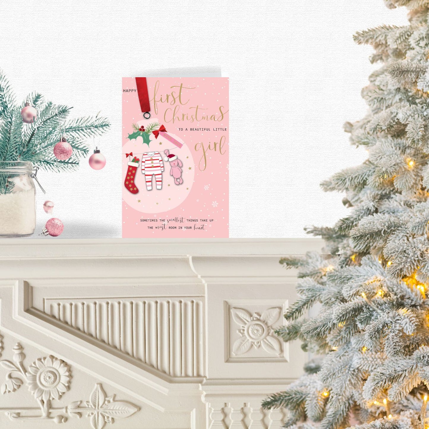 Baby Girl's First Christmas Embellished Hand-Finished Christmas Greeting Card